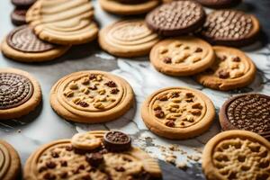 cookies and cookies on a marble countertop. AI-Generated photo