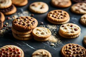 a variety of cookies are arranged on a table. AI-Generated photo