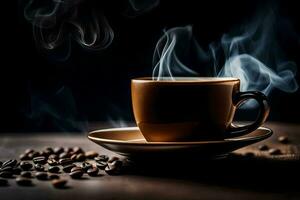 a cup of coffee on a dark background. AI-Generated photo