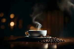 un taza de café es un genial camino a comienzo el día. generado por ai foto