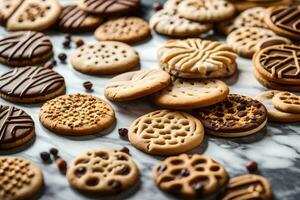 a variety of cookies are arranged on a table. AI-Generated photo