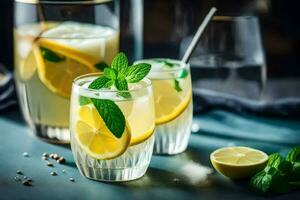 lemonade with mint and lemon slices. AI-Generated photo