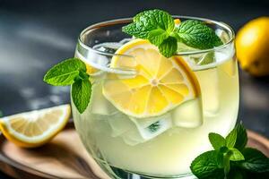 lemonade in a glass with mint leaves. AI-Generated photo