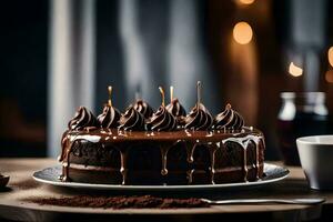 a chocolate cake with candles on top. AI-Generated photo