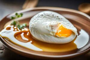 the egg is placed on a plate with a spoon and sauce. AI-Generated photo