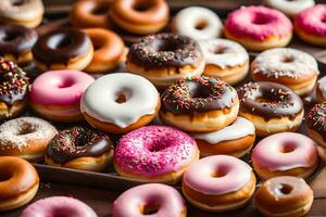 a bunch of donuts on a table. AI-Generated photo