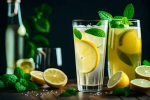 lemonade in a glass with ice and mint. AI-Generated photo