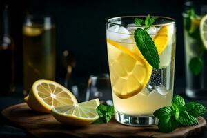 lemonade with mint leaves and lemons. AI-Generated photo