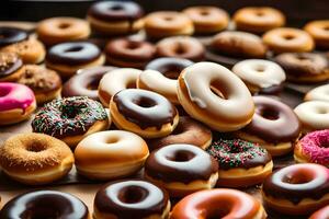 a pile of donuts with different flavors. AI-Generated photo