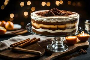 chocolate and coffee layered cake with a layer of whipped cream and cinnamon. AI-Generated photo