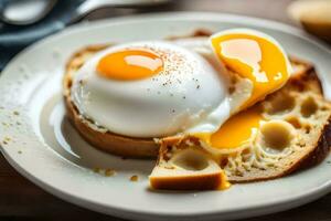 an egg on toast with bread and butter. AI-Generated photo