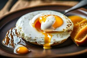 an egg is on a plate with orange slices. AI-Generated photo