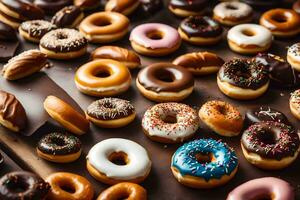 a bunch of donuts on a table. AI-Generated photo