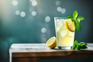 lemonade in a glass with mint leaves. AI-Generated photo