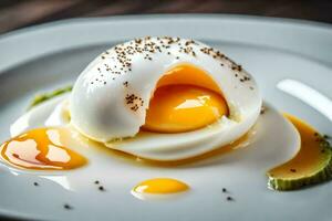 an egg on a plate with a spoon. AI-Generated photo