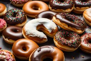 a large number of donuts are arranged on a table. AI-Generated photo