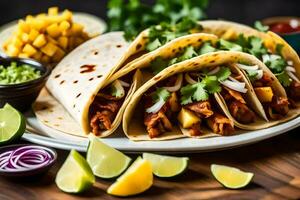 mexican food with chicken, pineapple and mango salsa. AI-Generated photo