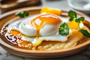 huevos en brindis con un escalfado huevo. generado por ai foto