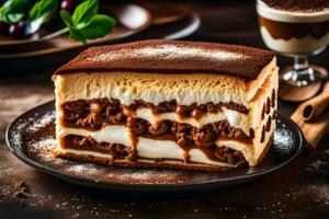 a slice of tiramisu on a plate. AI-Generated photo