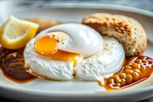 a plate with an egg and some bread. AI-Generated photo