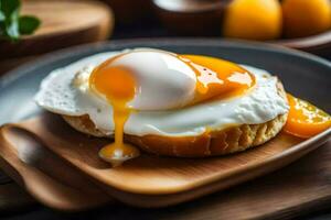 an egg is being drizzled on toast. AI-Generated photo