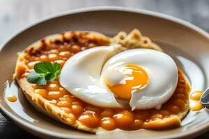 huevos en brindis con un cuchara. generado por ai foto