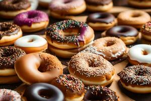 a large group of donuts with different colors. AI-Generated photo