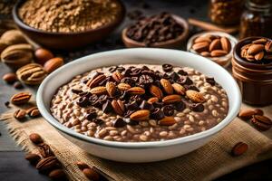 chocolate oatmeal with nuts and nuts. AI-Generated photo