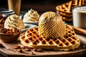 the waffle is a heart shaped waffle with a heart shaped waffle inside it. AI-Generated photo