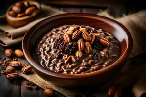 chocolate oats in a bowl. AI-Generated photo