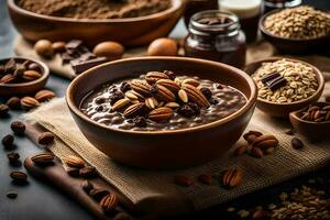 chocolate oats with nuts and nuts. AI-Generated photo