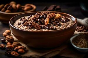 chocolate oatmeal in a bowl. AI-Generated photo