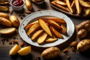 potato chips on a wooden table. AI-Generated photo