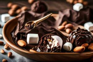 chocolate covered almonds and marshmallows. AI-Generated photo