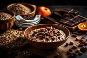 chocolate harina de avena con nueces y naranjas generado por ai foto