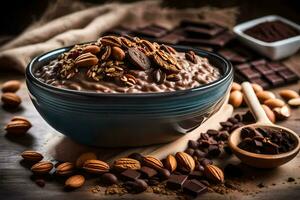 chocolate oats in a bowl. AI-Generated photo