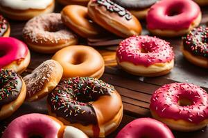 a large group of donuts with different colors. AI-Generated photo