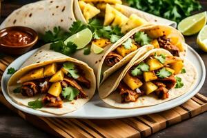 mexican chicken tacos with pineapple and cilantro. AI-Generated photo