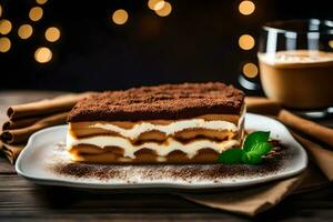 tiramisu dessert on a plate. AI-Generated photo