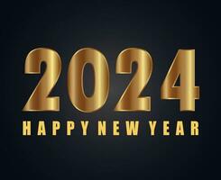 contento nuevo año 2024 fiesta resumen oro diseño vector logo símbolo ilustración con negro antecedentes