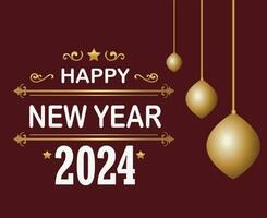 Happy New Year 2024 Holiday Abstract Gold And White Design Vector Logo Symbol Illustration With Maroon Background
