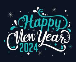 Happy New Year 2024 Holiday Abstract Cyan And White Design Vector Logo Symbol Illustration With Blue Background