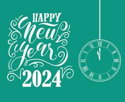 Happy New Year 2024 Holiday Abstract White Design Vector Logo Symbol Illustration With Green Background