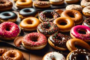 a bunch of donuts on a table. AI-Generated photo