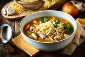 chicken noodle soup is a classic comfort food. AI-Generated photo