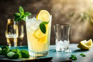 lemonade in a glass with mint leaves. AI-Generated photo