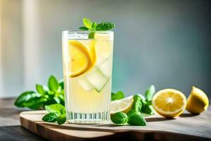 a glass of lemonade with mint leaves. AI-Generated photo