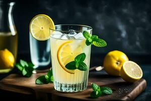 lemonade in a glass with mint leaves. AI-Generated photo