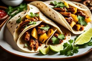 mexican chicken tacos with pineapple and cilantro. AI-Generated photo