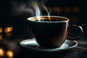 a cup of coffee with steam coming out of it. AI-Generated photo